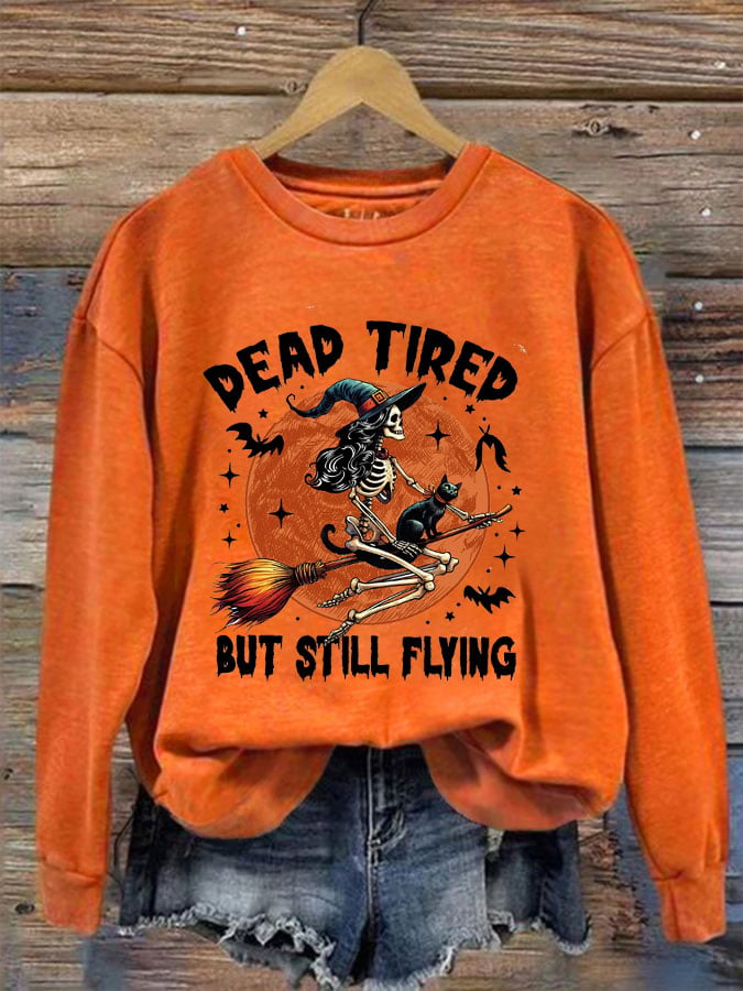 Women's Dead Tired But Still Flying Print Crew Neck Sweatshirt