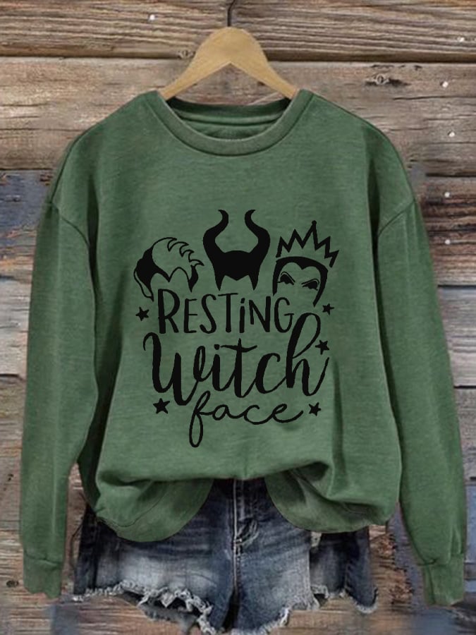 Women's Resting Witch Face Print Casual Crew Neck Sweatshirt