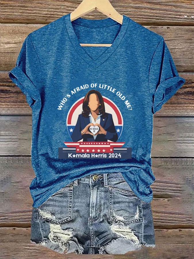 Women's Who's afraid of little old me? He should be V-neck T-shirt