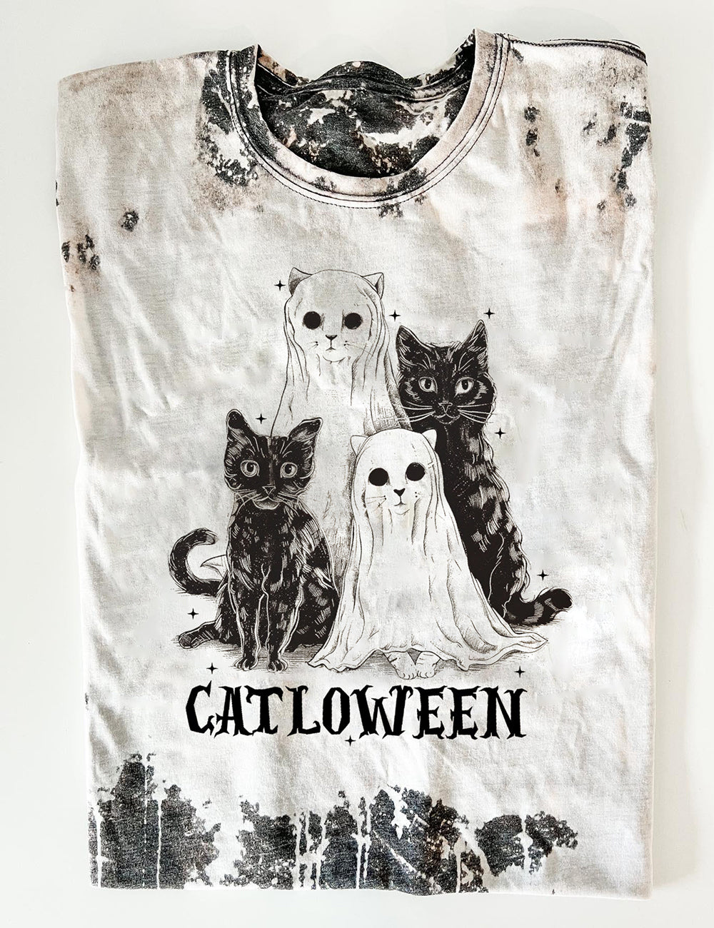 Women's Ghost Cute Cat Halloween Print T-Shirt