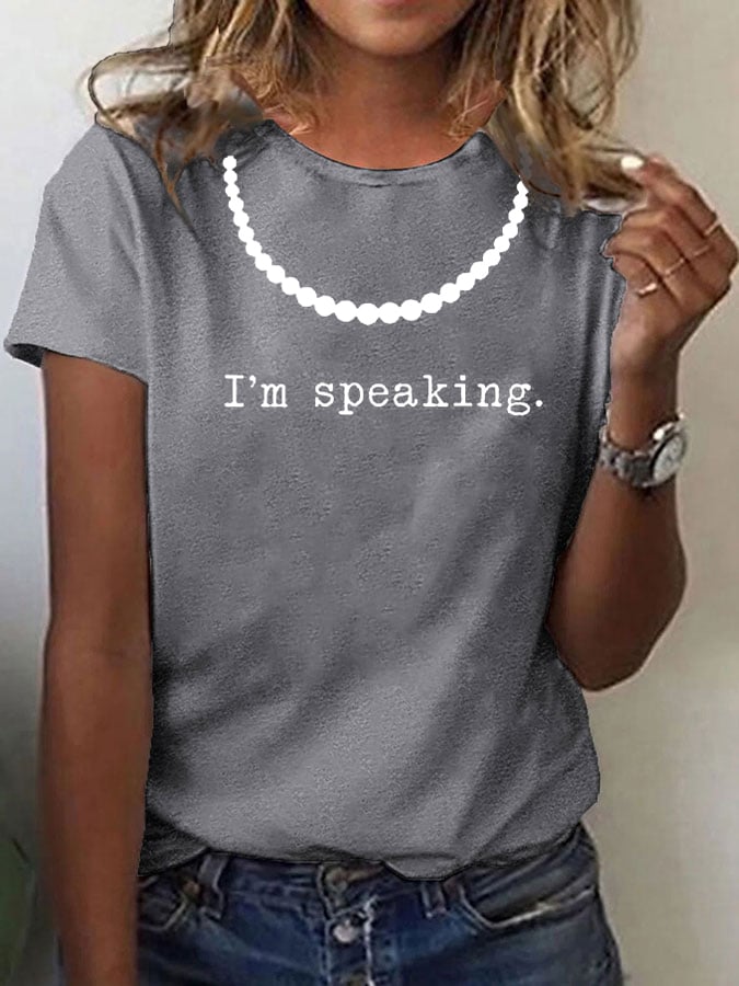Women's I'm Speaking Pearl Necklace Print T-shirt