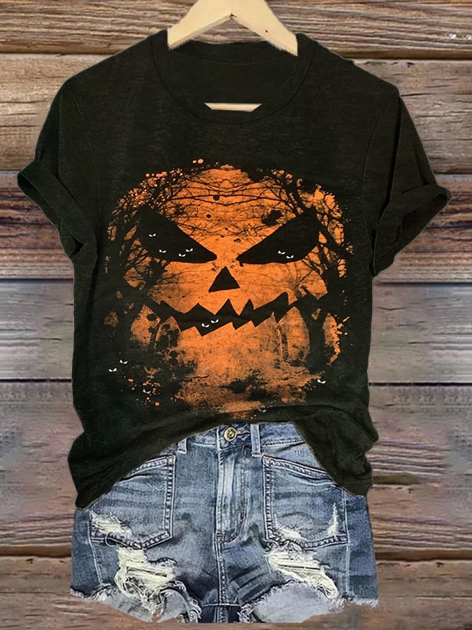Women's Halloween Fright Night Print V Neck T-Shirt