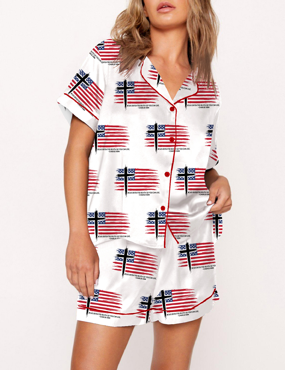 Women's Turning Point USA Freedom Jesus Defeated Death So You Can Live Satin Pajama Set