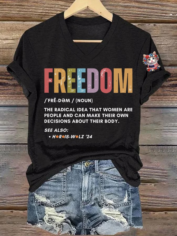 Women's La  Cat Freedom Printed Short-Sleeved T-Shirt