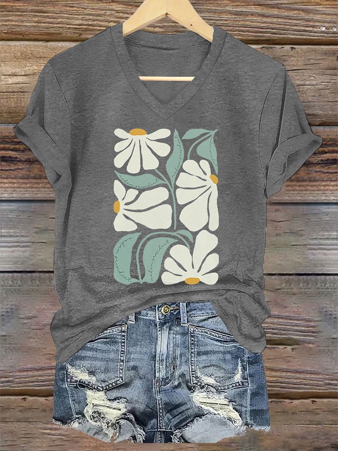 Women's Feminism Flower Print V-Neck T-Shirt