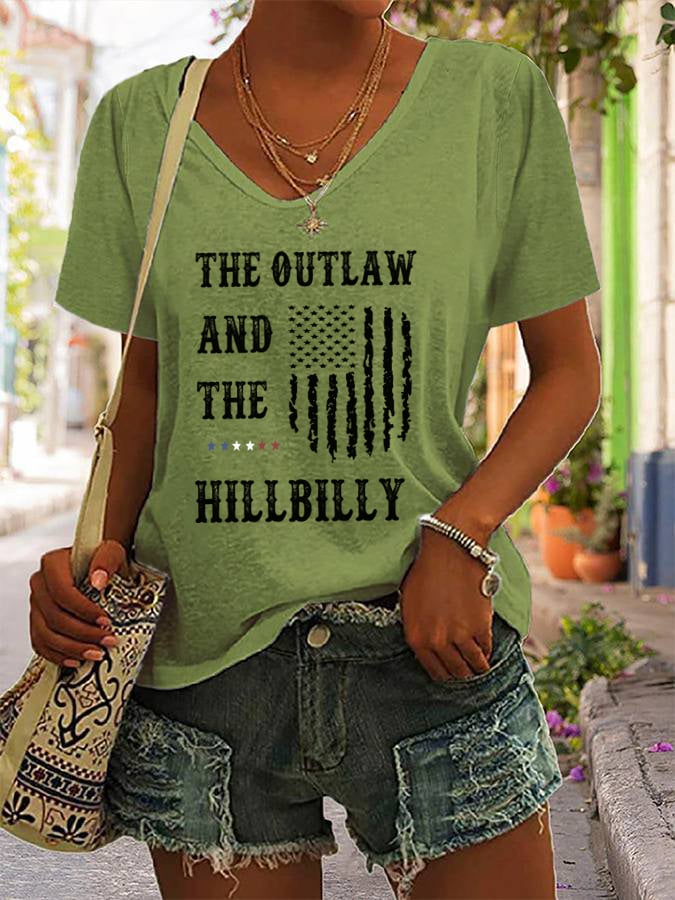 Women's The Outlaw and The Hillbilly Print V-Neck T-Shirt