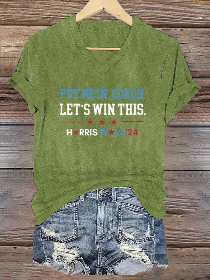 Women's "Put Me In, Coach. Let't Win This" Printed Casual T-Shirt