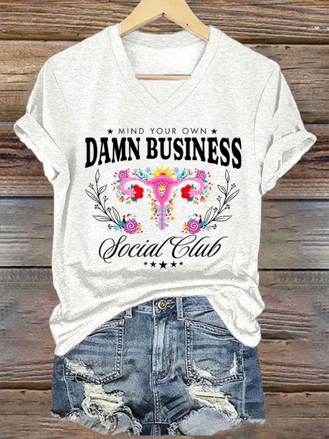 Women's Mind Your Own Damn Business Social Club Feminist Print T-Shirt