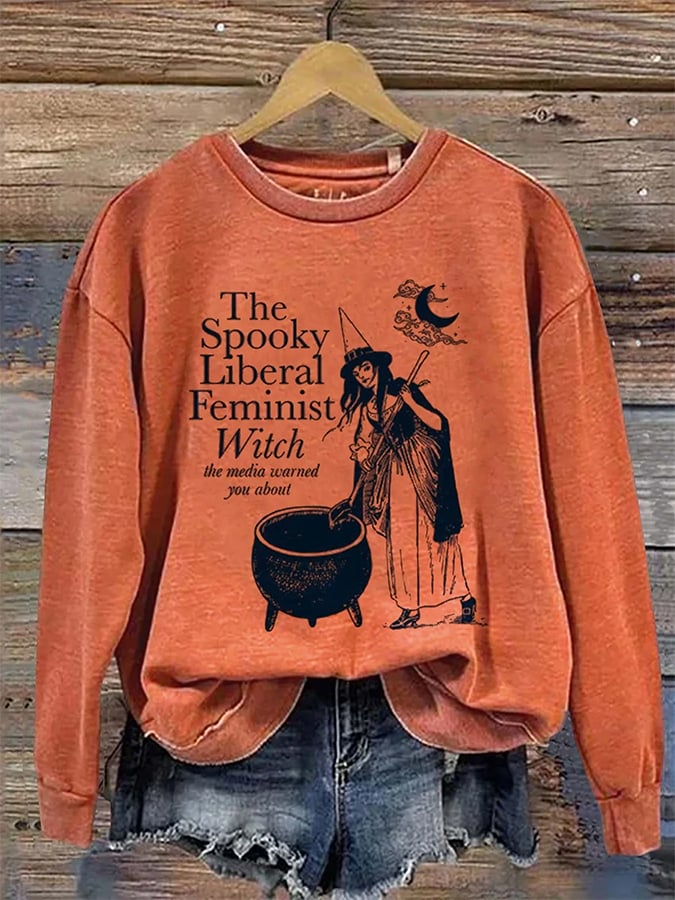 Women's The Spooky Liberal Feminist Witch Halloween Art Print Casual Sweatshirt