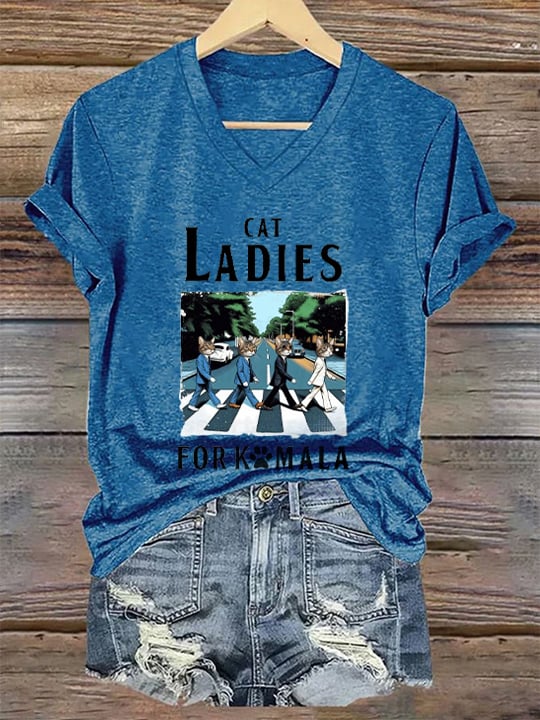 Women's Cat Ladies For Comma La Print T-Shirt