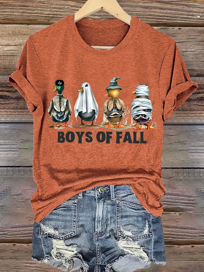 Retro Halloween Boys Of Fall Ghost Ducks Print T-Shirt