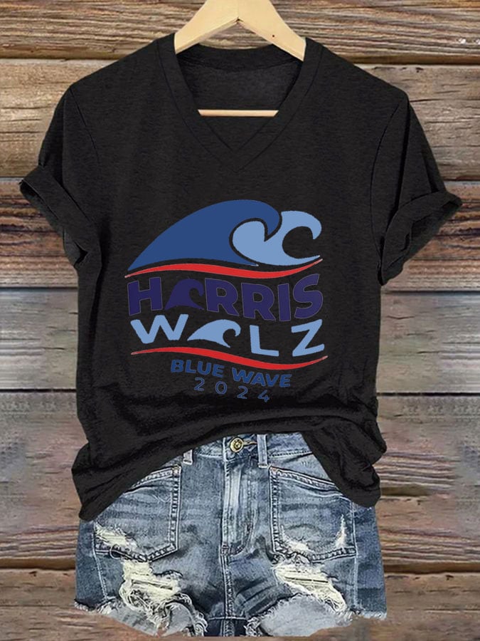Women's Blue Wave 2024 Printed Casual T-Shirt
