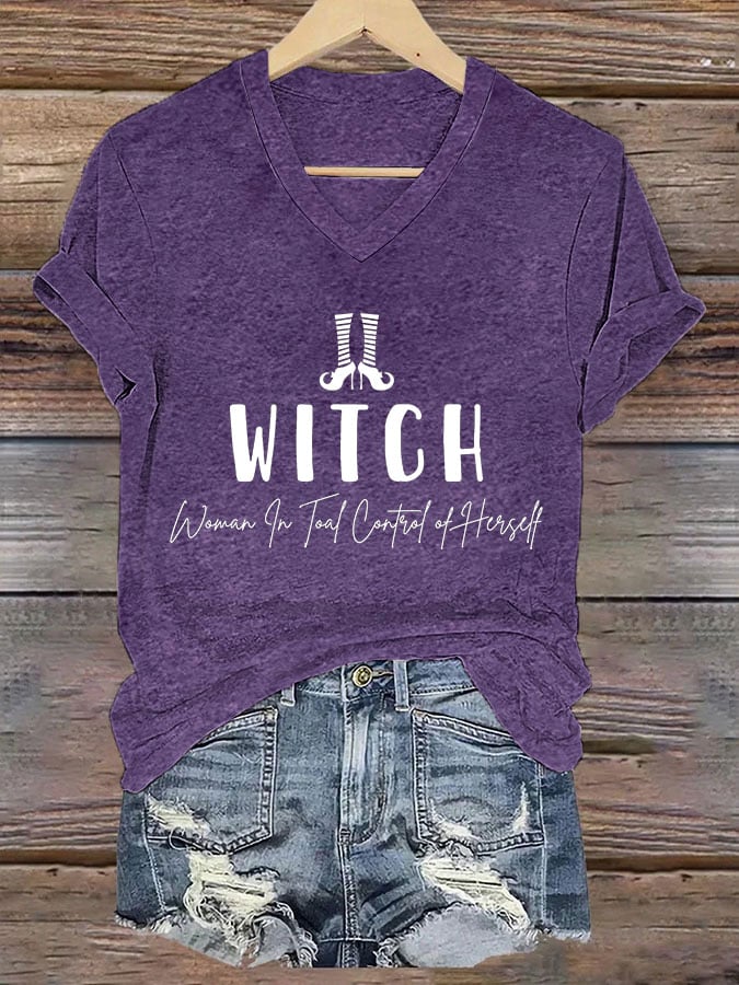 Women's Witch-Woman In Total Control Herself Print T-Shirt