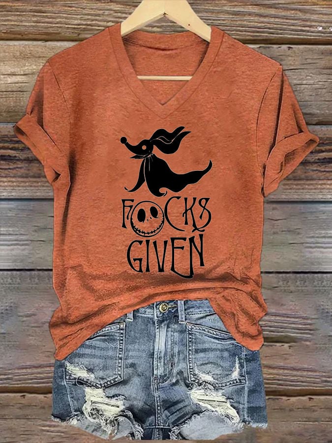 Women's Halloween Zero Fucks Given Printed Casual T-Shirts