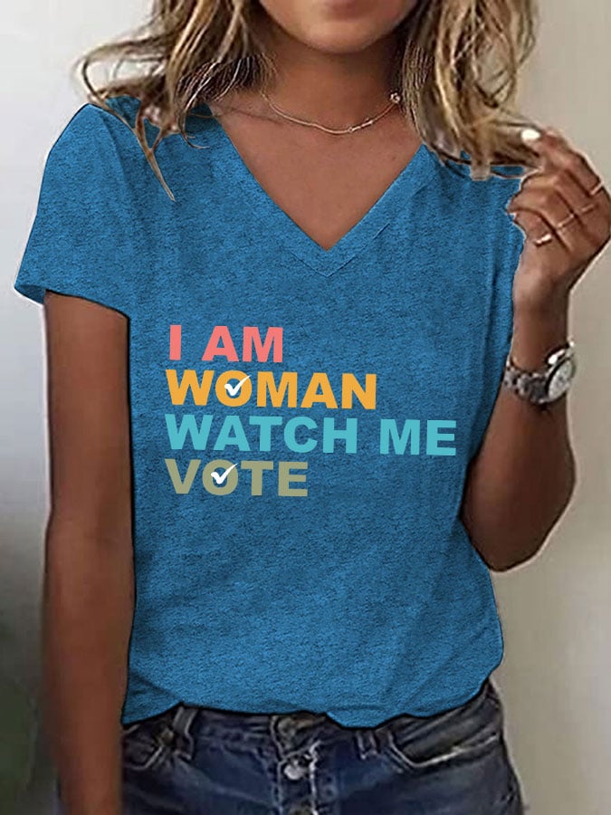 Women's I Am Woman Watch Me Vote Print T-Shirt