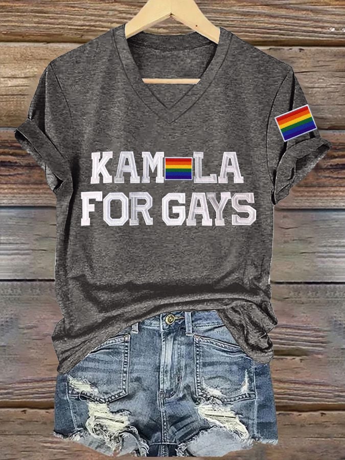 Women's For Gays Print Casual V-Neck T-Shirt