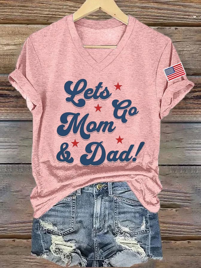 Women's Let‘s Go Dad Mom Printed Short-Sleeved T-Shirt