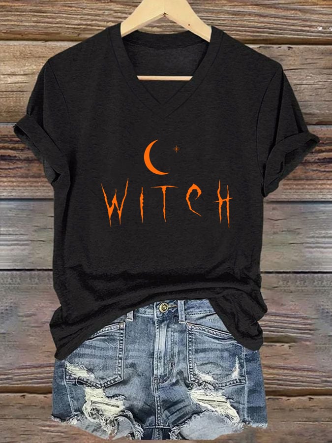 Women's Halloween Witch printed casual T-shirt