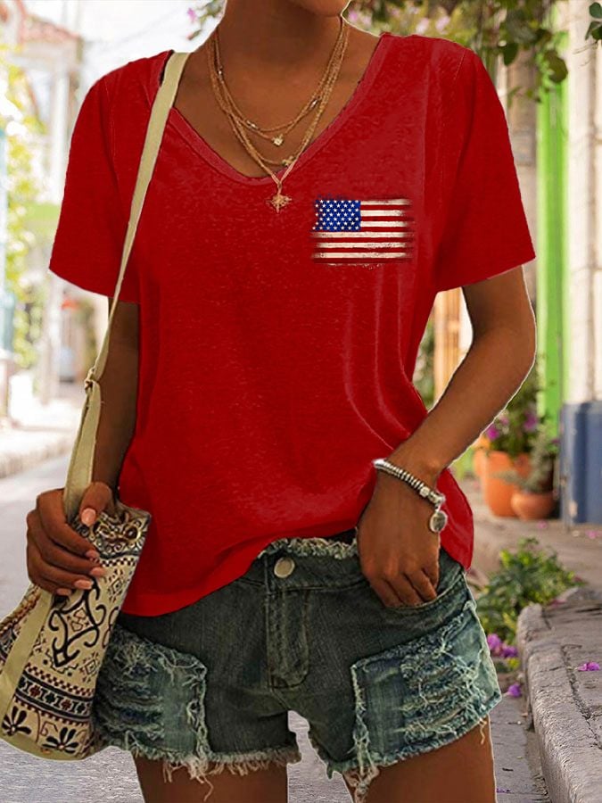 Women's Flag Independence Day Printed Casual T-Shirt