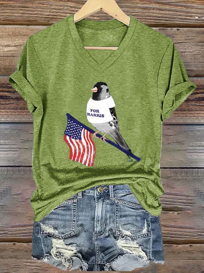 Women's Hot Dove Flag Printed Casual T-shirt