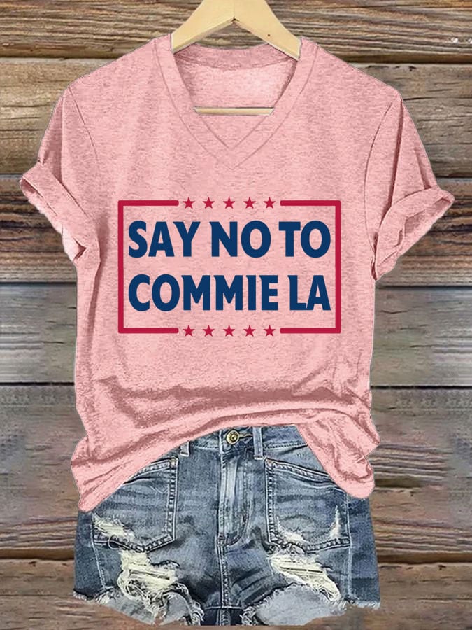 Women's Say No To Commie La Print Casual T-Shirt