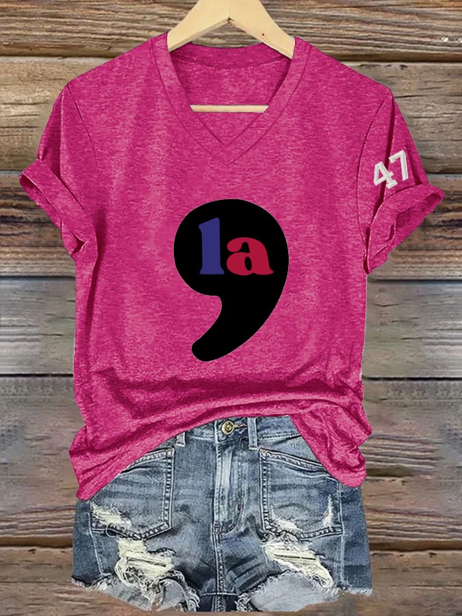 Women's Vintage La 47 Printed Casual V Neck T-Shirt