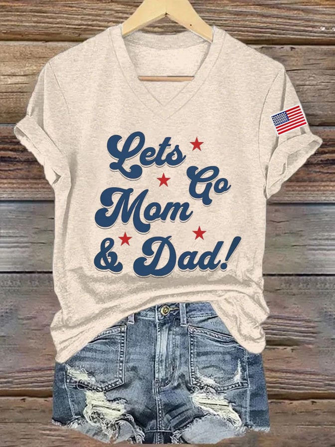 Women's Let‘s Go Dad Mom Printed Short-Sleeved T-Shirt
