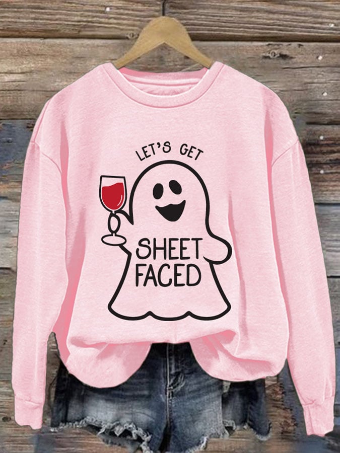 Women'S Halloween Let's Get Sheet Faced Printed Sweatshirt