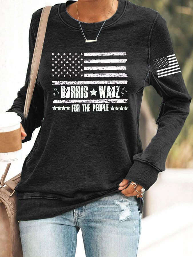 Women's For The People Flag Print Crew Neck Sweatshirt