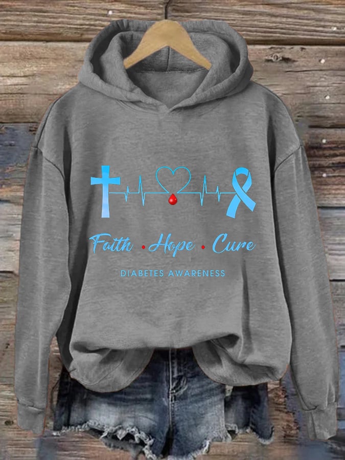 Women's Diabetes Awareness Faith Hope Cure Type 1 Diabetes Awareness Printd Hoodie