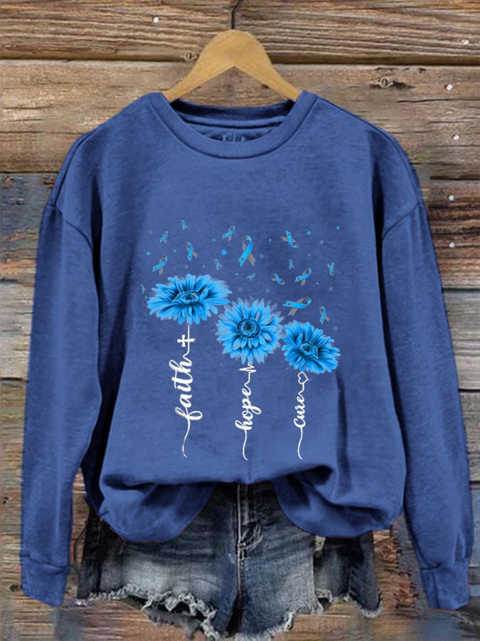 Women's Diabetes awareness Faith Hope Cure Sunflower Printed Sweatshirt