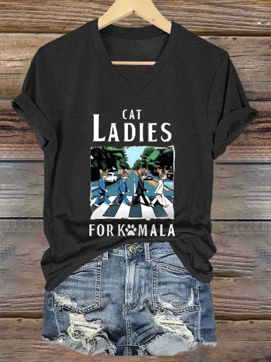 Women's Cat Ladies For Comma La Print T-Shirt