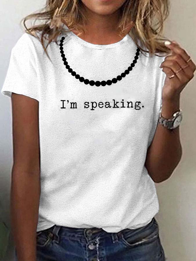 Women's I'm Speaking Pearl Necklace Print T-shirt