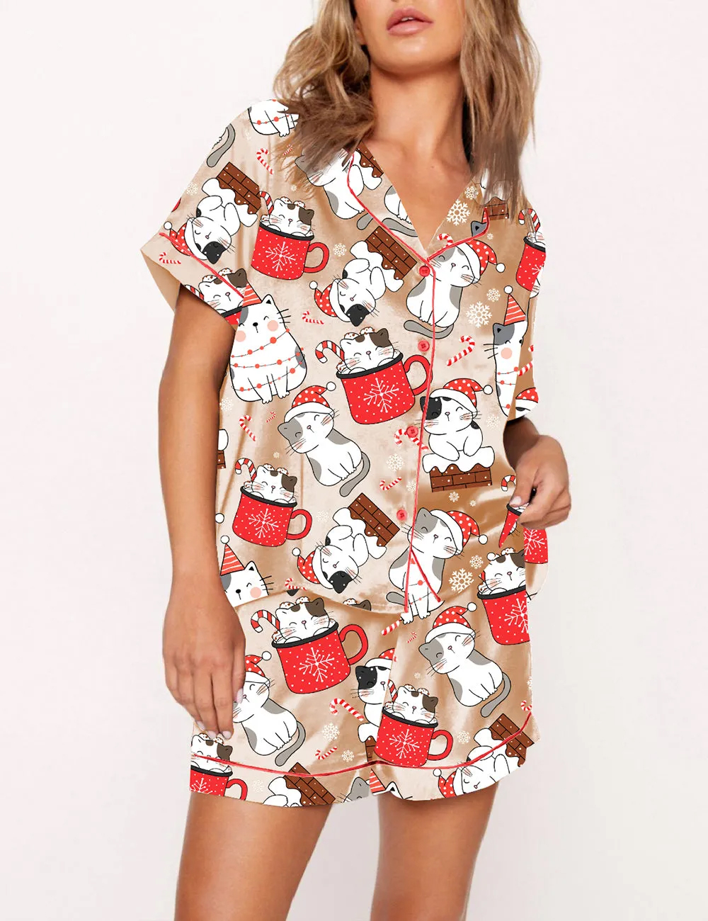 Women's Christmas Cat Pajama Set