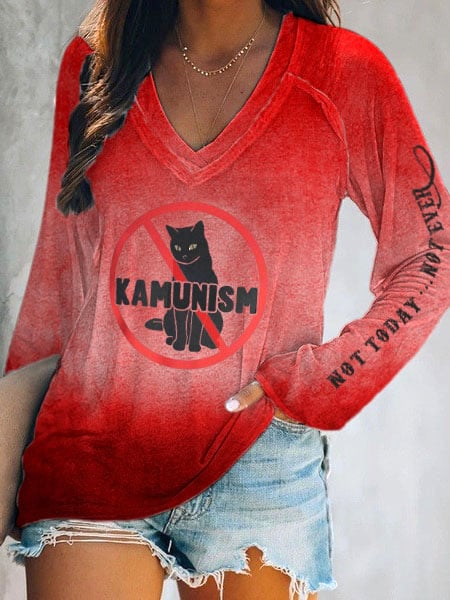Women's Kamunism Not Today Not Ever Casual Long-Sleeve Top