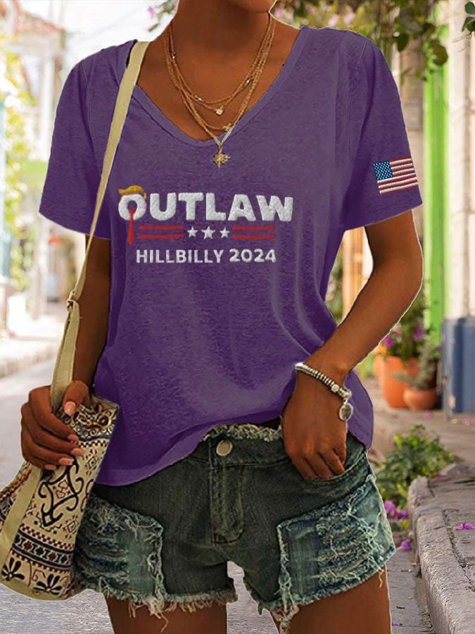 Women'sThe Outlaw and The Hillbilly Print V-Neck T-Shirt