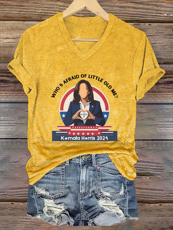 Women's Who's afraid of little old me? He should be V-neck T-shirt