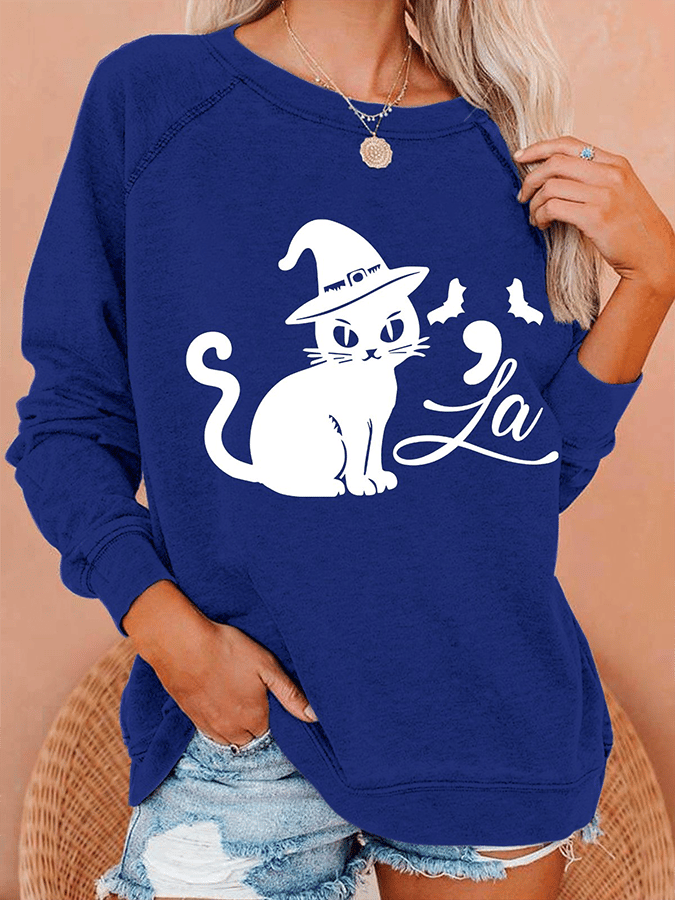 Women's Cat LA Print Casual Sweatshirt