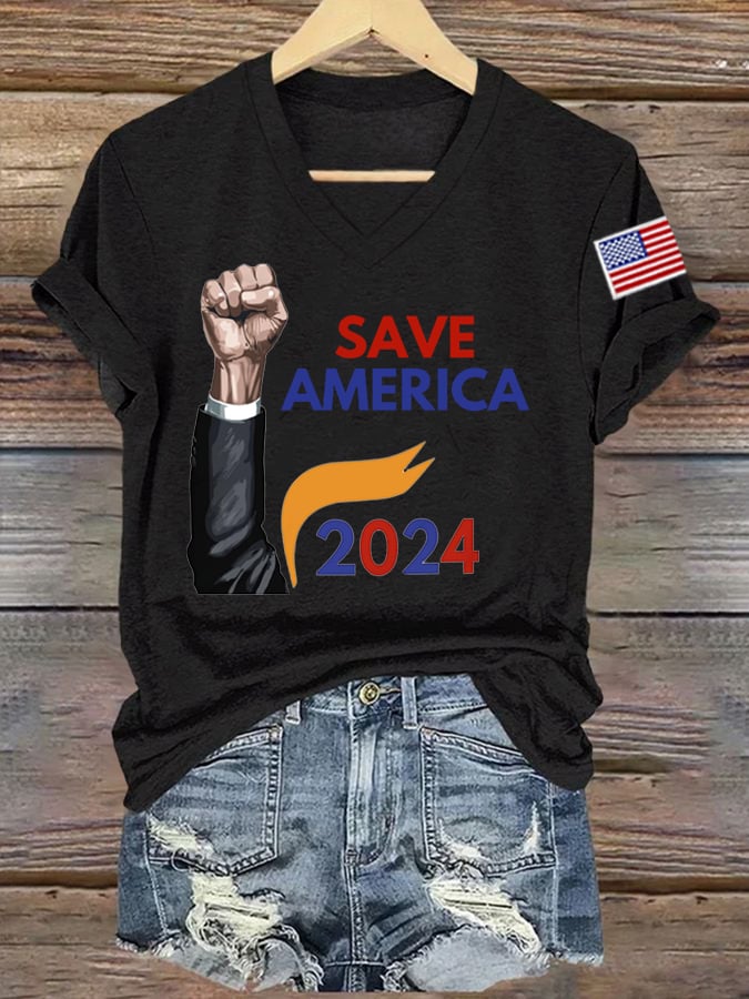 Women's Save America Print Casual T-Shirts