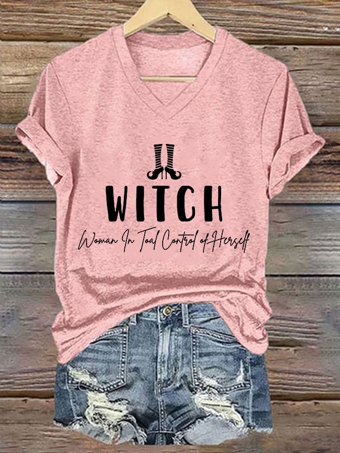 Women's Witch-Woman In Total Control Herself Print T-Shirt