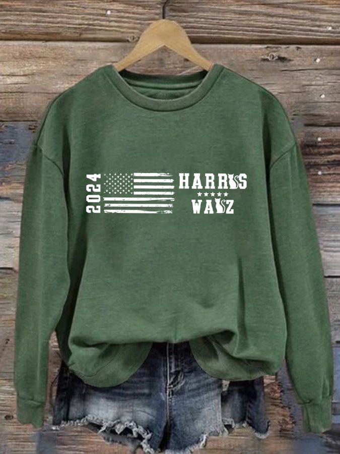 Women's Retro Flag Print Crewneck Sweatshirt