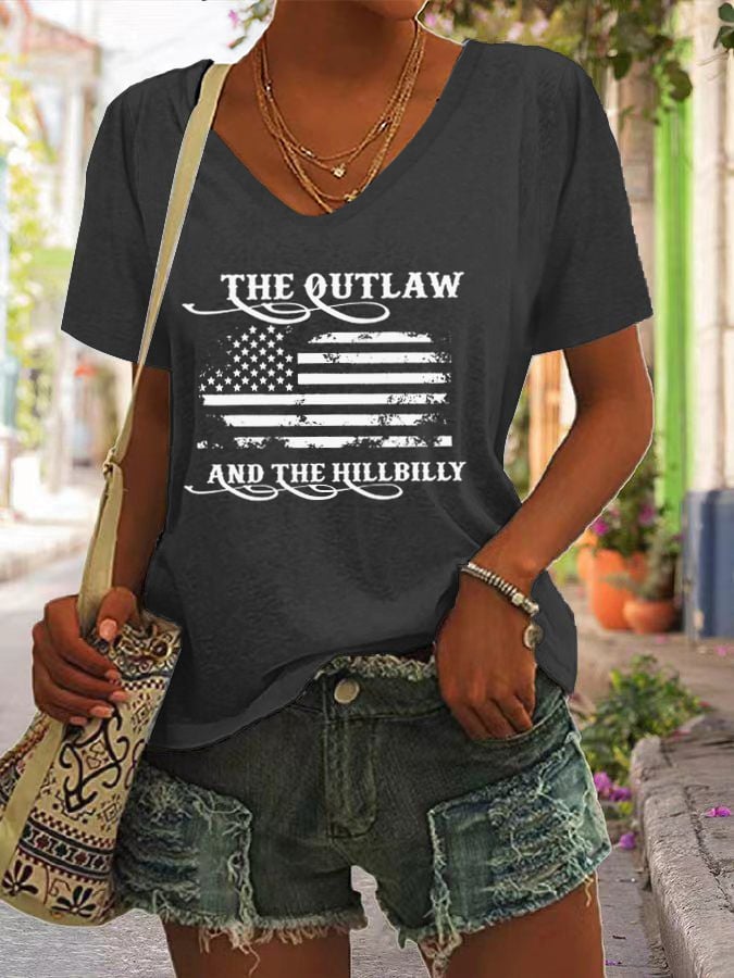 Women's The Outlaw and The Hillbilly Print V-Neck T-Shirt