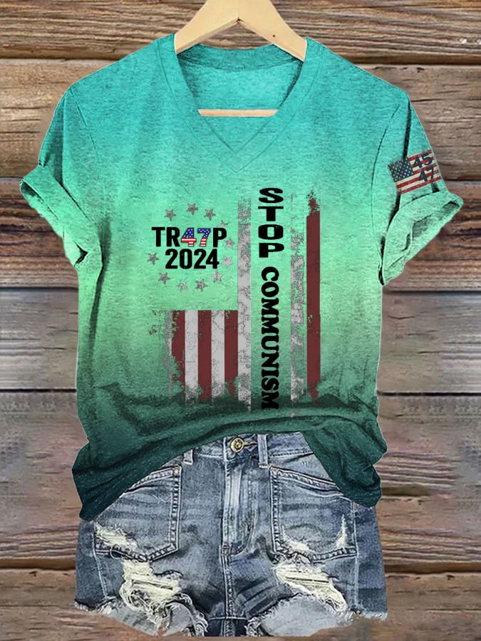 Women's Stop Communism 45 47 Flag   Printed Short-Sleeved T-Shirt