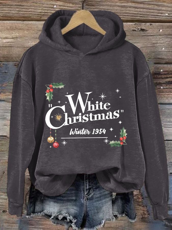 Women's White Christmas Print Casual Hoodie