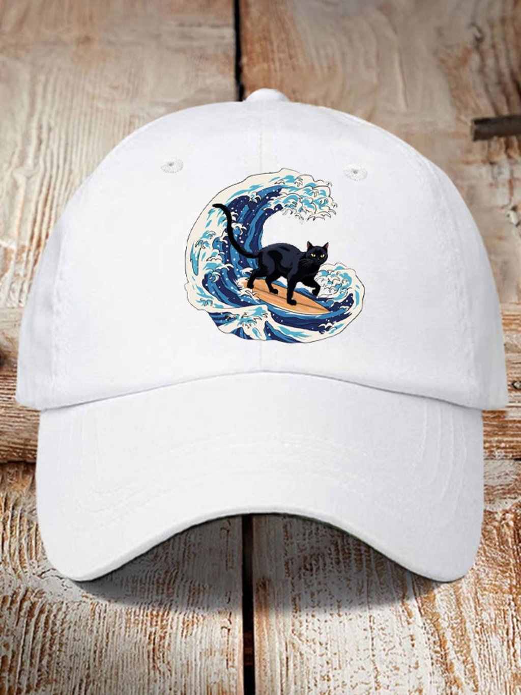 Unisex Surfing Cat&Blue Wave Printed Hat