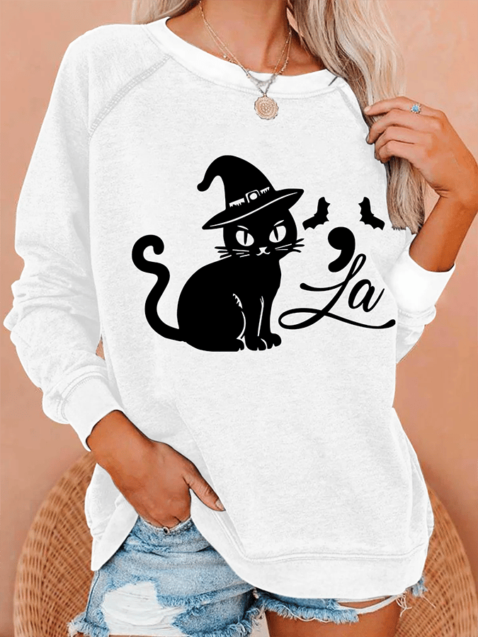 Women's Cat LA Print Casual Sweatshirt