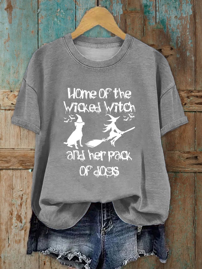 Women's Witch and Dog Print T-Shirt