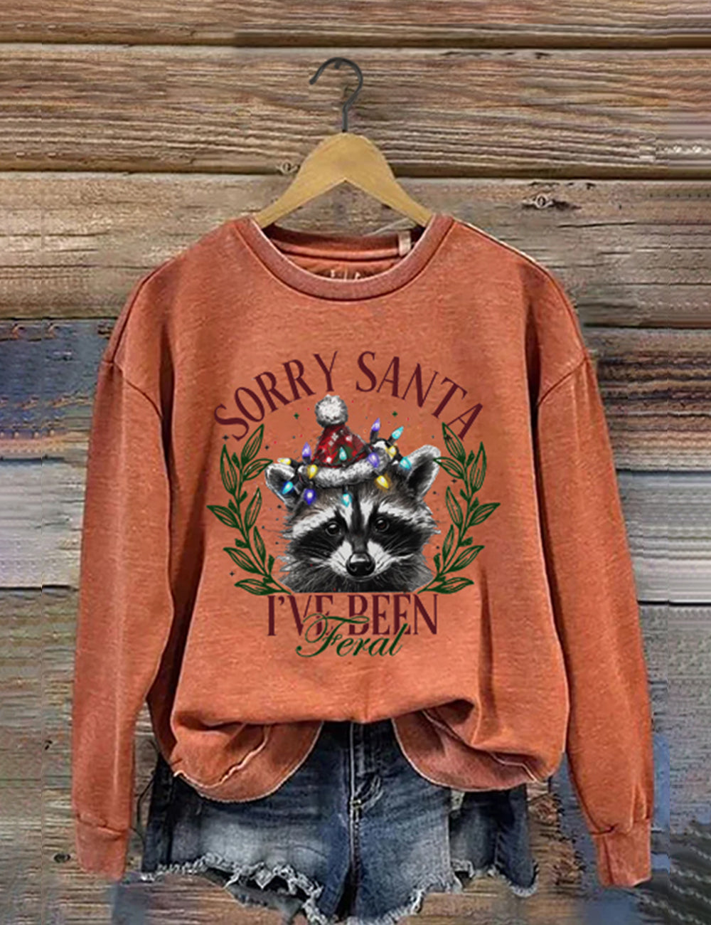 Women's Sorry Santa I've Been Feral Print Shirt