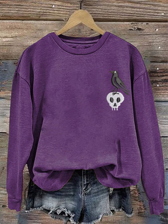 Women's Halloween Crow Skull Sweatshirt