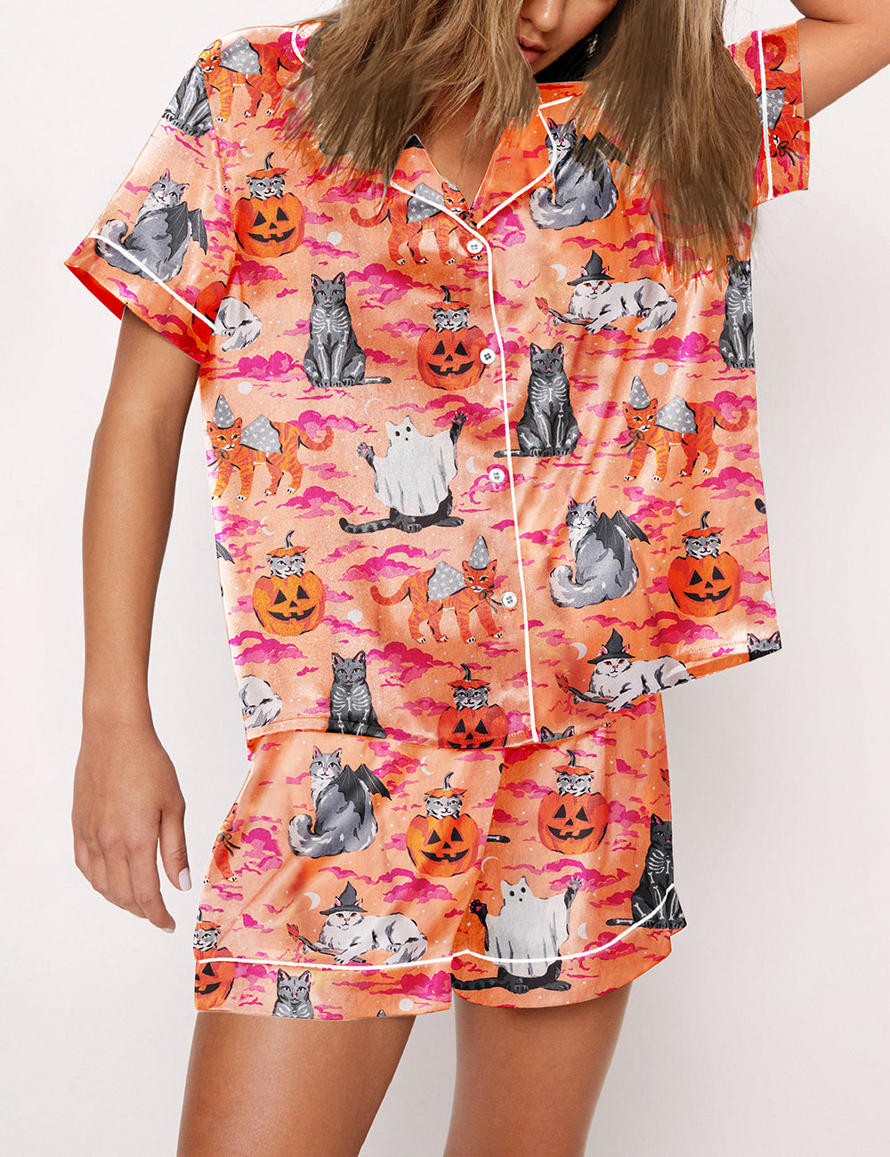 Women's Halloween House Cats Pajama Set
